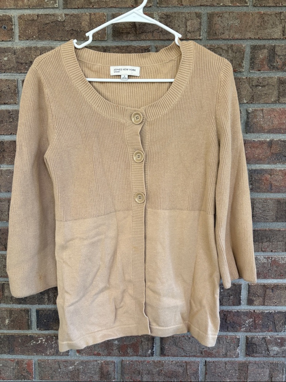 Jones New York Camel 3 Button -Front Lightweight Cardigan